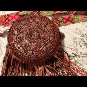 Round leather boho bag